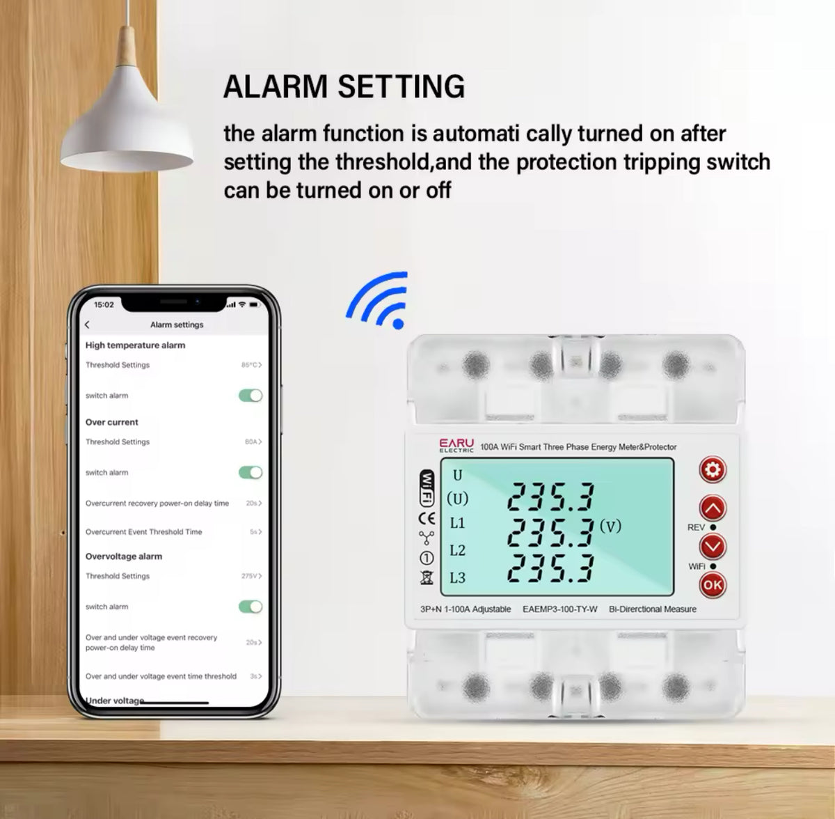 EARU 3-Phase 380V 100A Tuya WiFi Smart Bidirectional Energy Meter