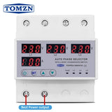 63A 3 phase 3P+N Din rail Auto phase selector adjustable Over and Under Voltage current protection Monitor Relays Protector