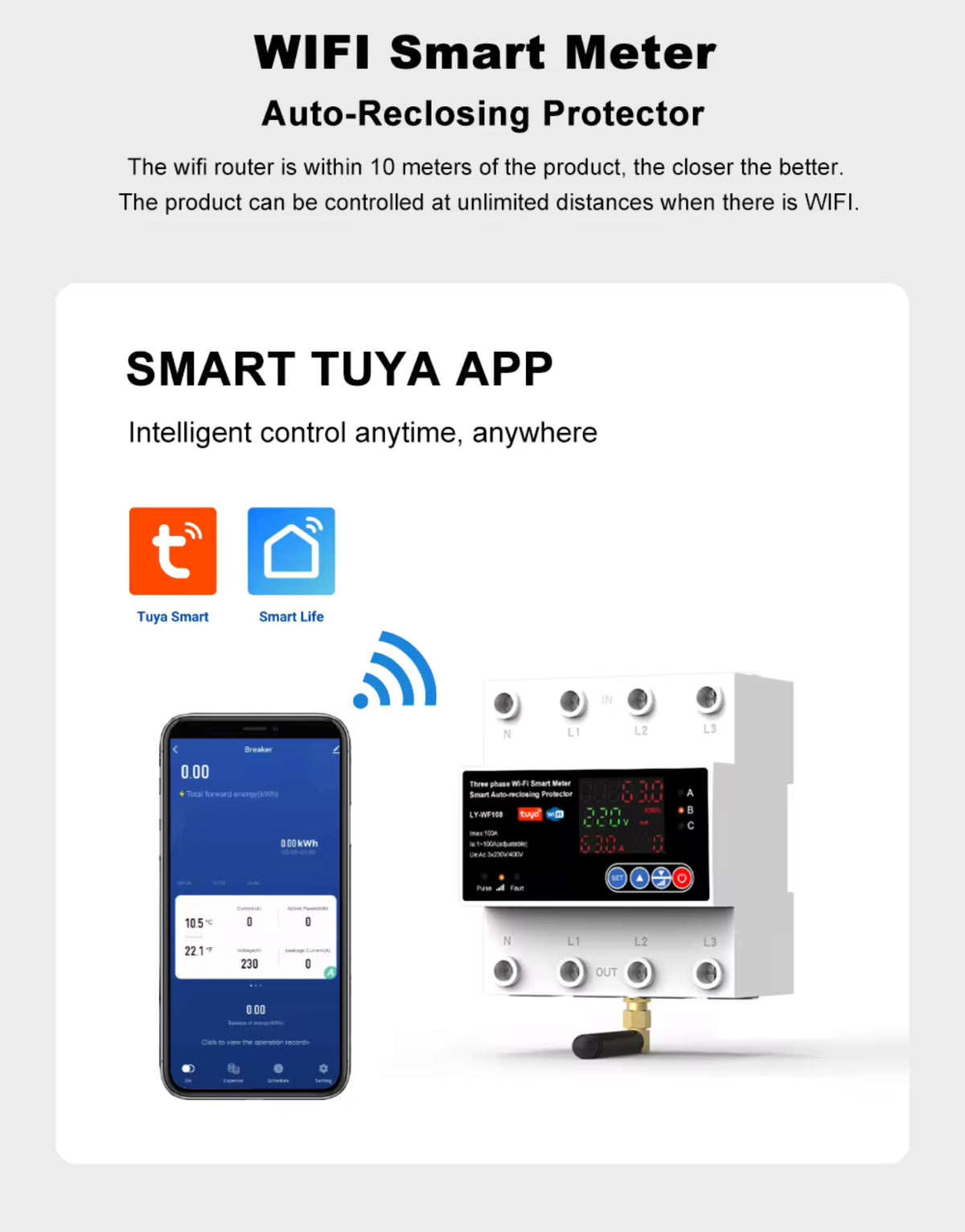 LIEW 4P 100A Tuya WiFi 3-Phase Smart Protector & Energy Meter