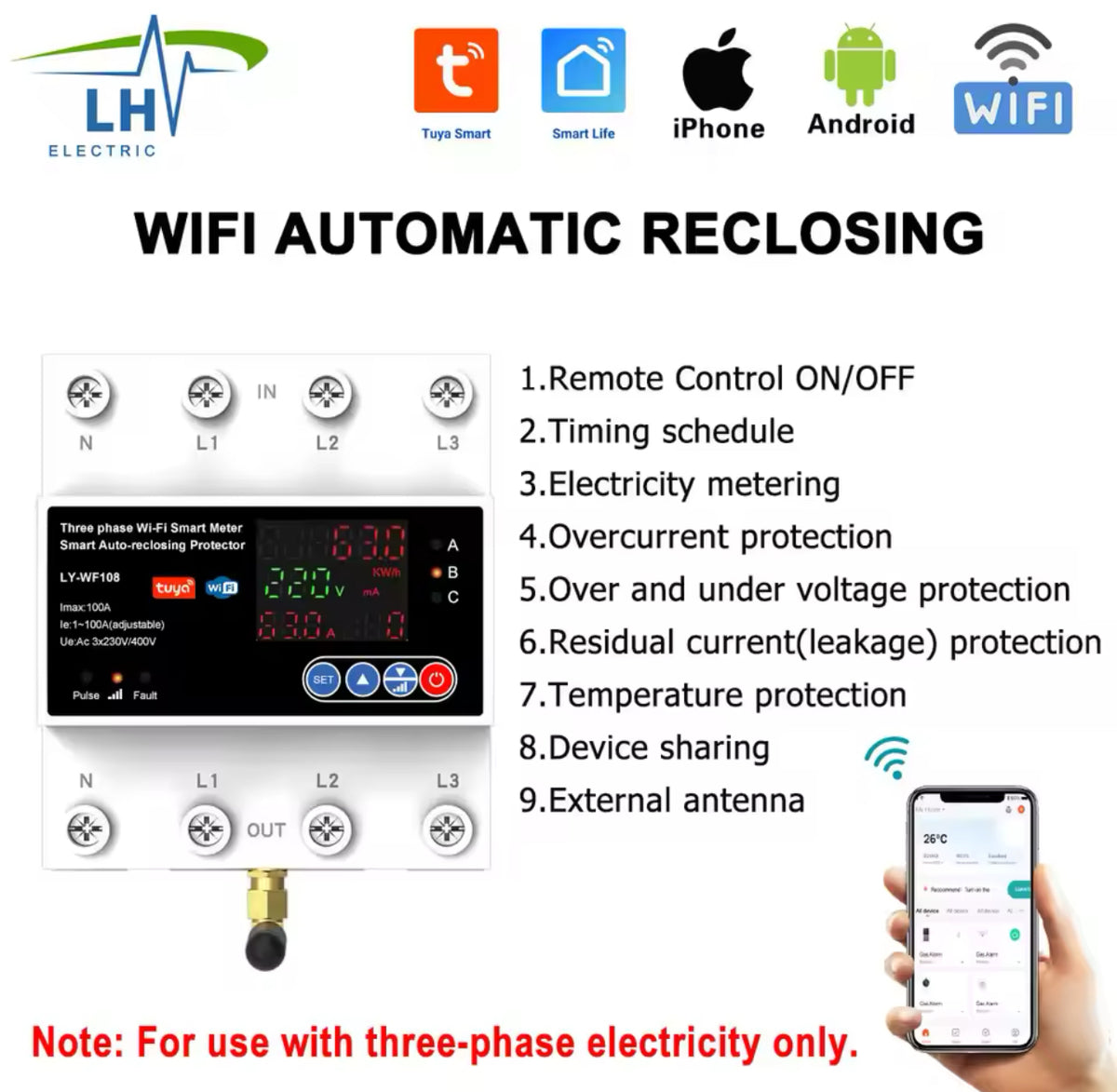 LIEW 4P 100A Tuya WiFi 3-Phase Smart Protector & Energy Meter