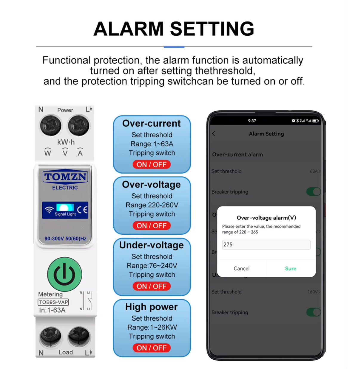TOMZN TOB9S-VAP Smart WiFi Breaker 8-in-1