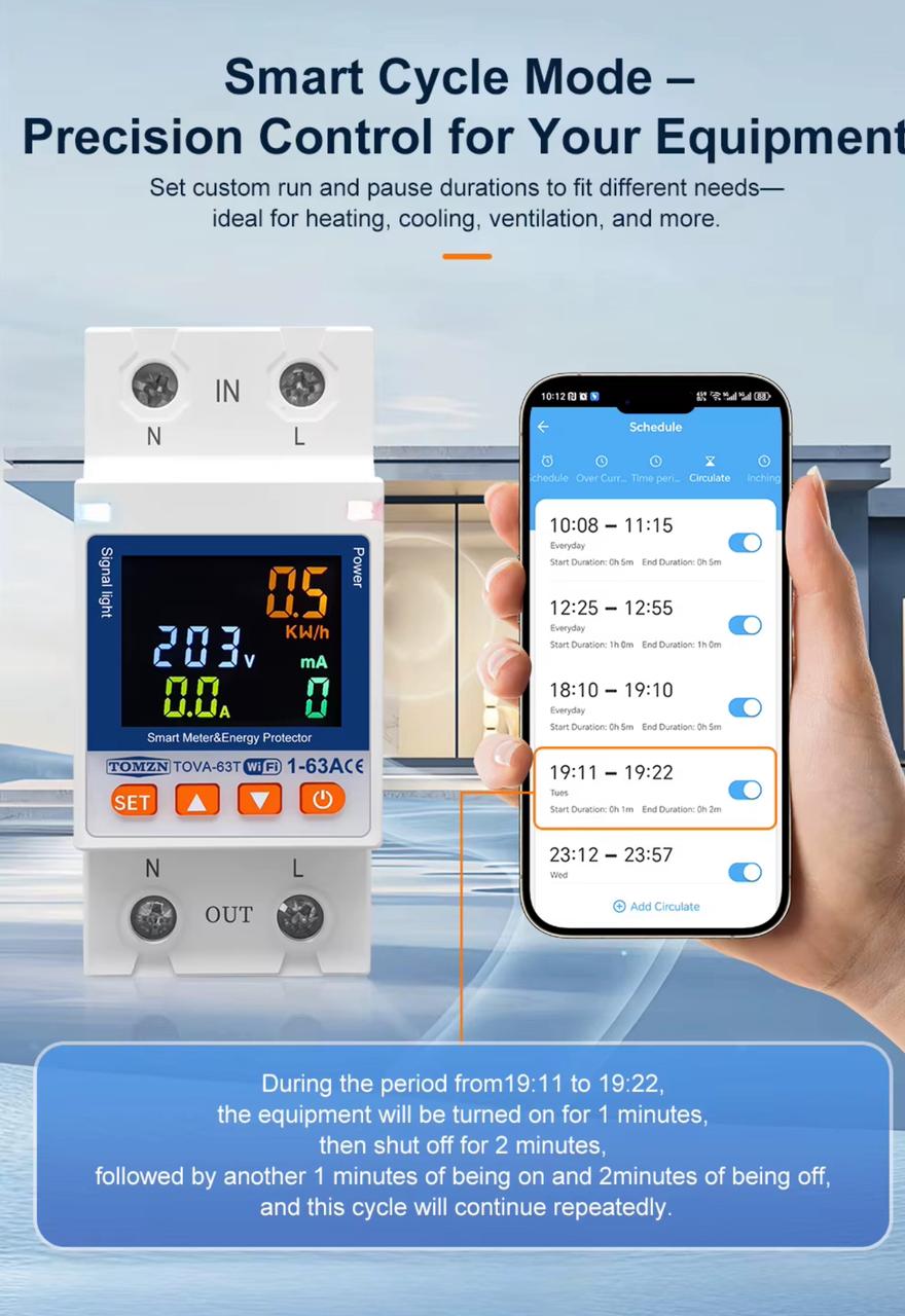 TOMZN TOVA-63T Smart WiFi Breaker 10-in-1 with Memory Relay