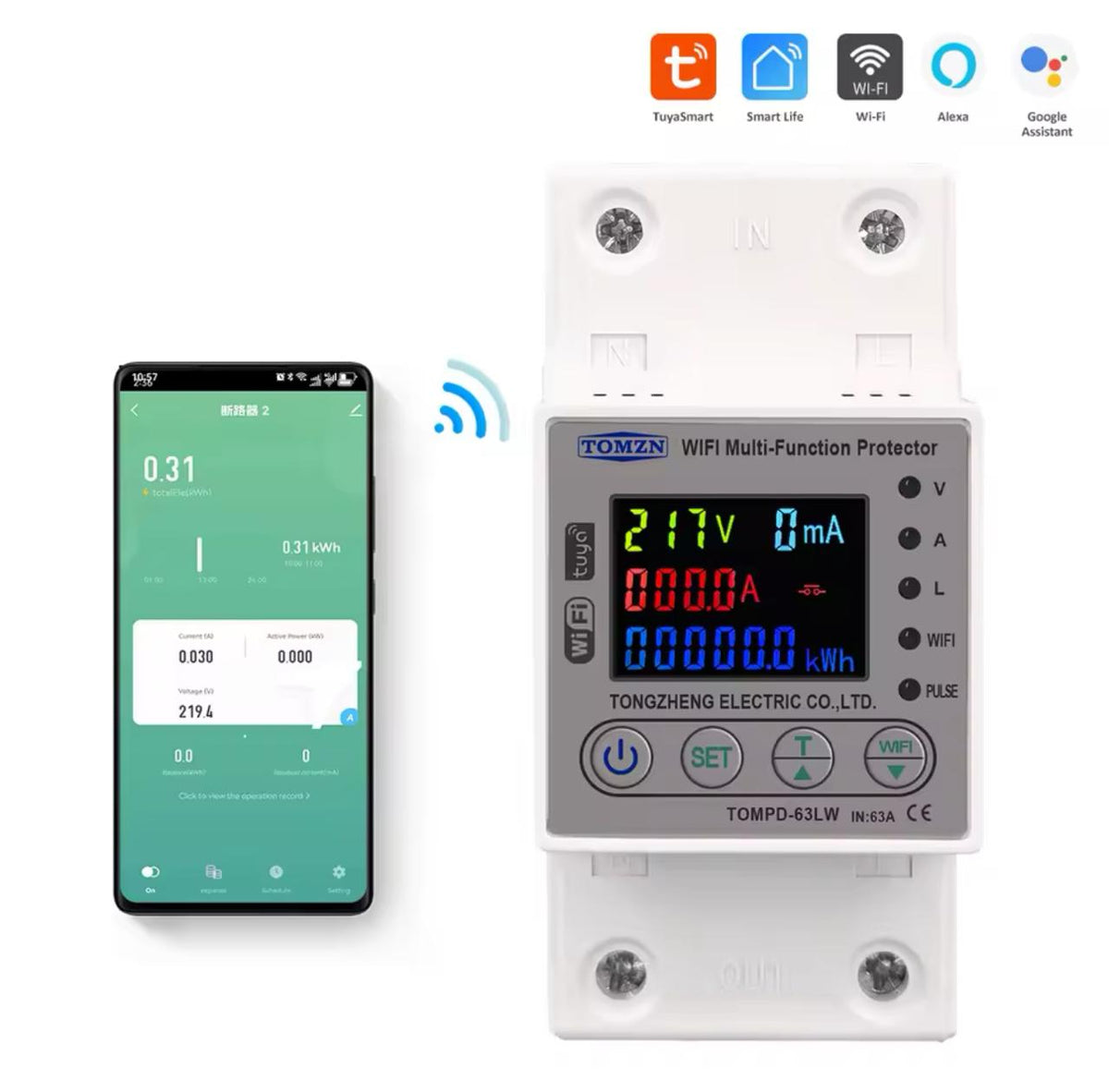 TOMZN TOMPD-63LW Smart WiFi Breaker 10-in-1 63A with App Control