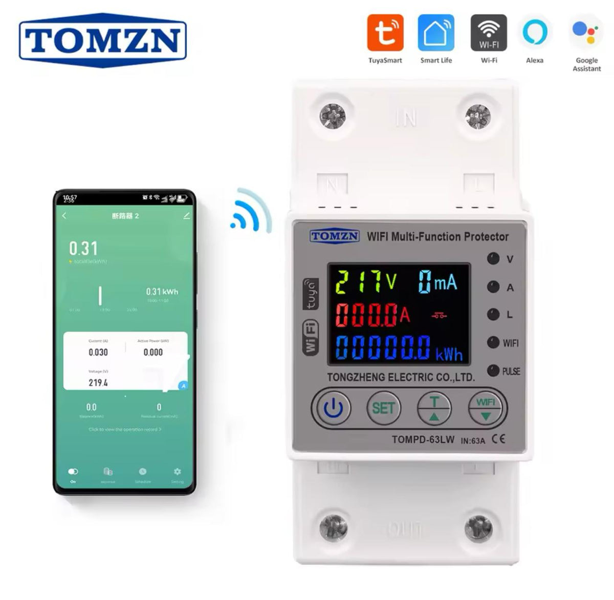 TOMZN TOMPD-63LW Smart WiFi Breaker 10-in-1 63A with App Control