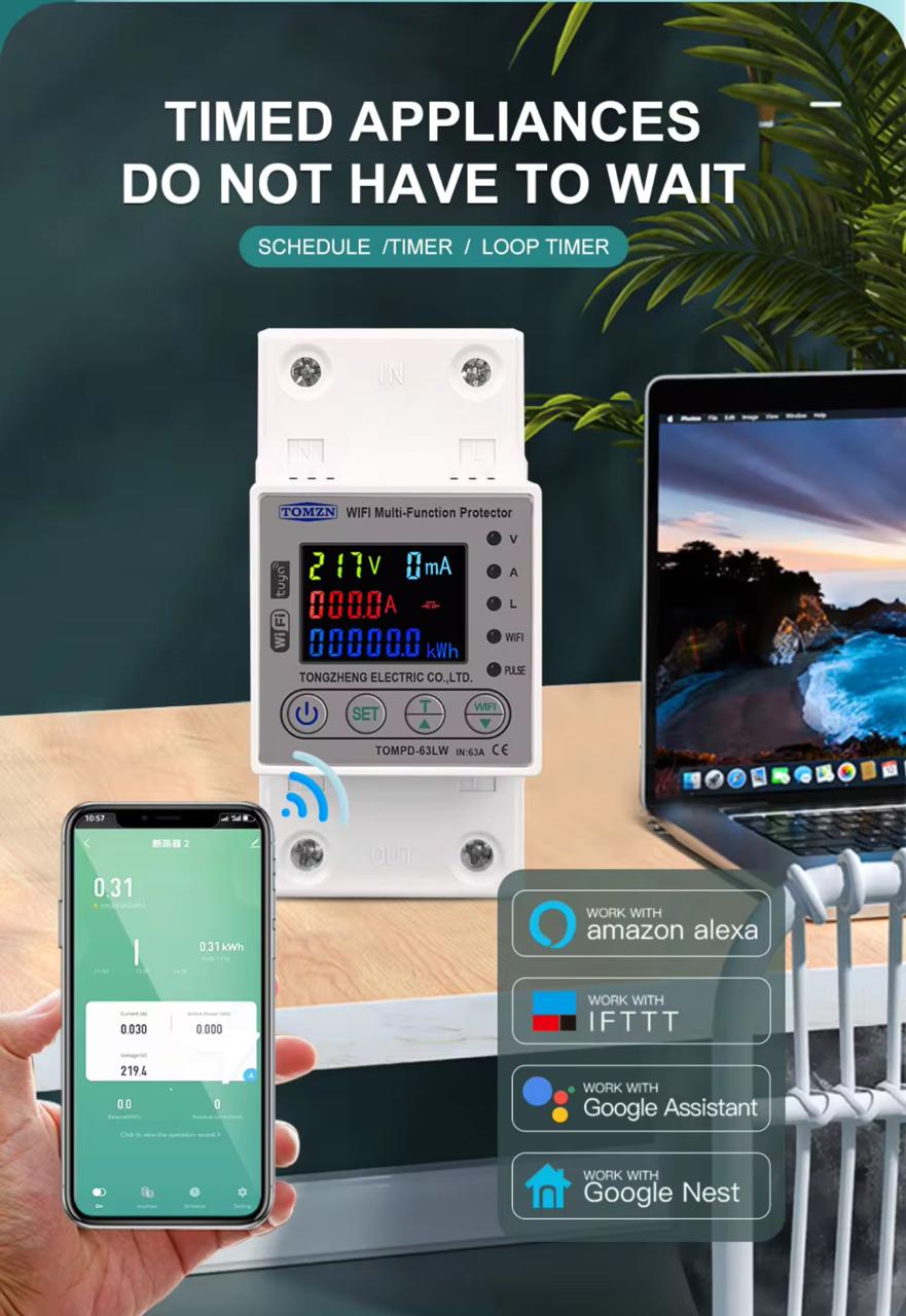 TOMZN TOMPD-63LW Smart WiFi Breaker 10-in-1 63A with App Control
