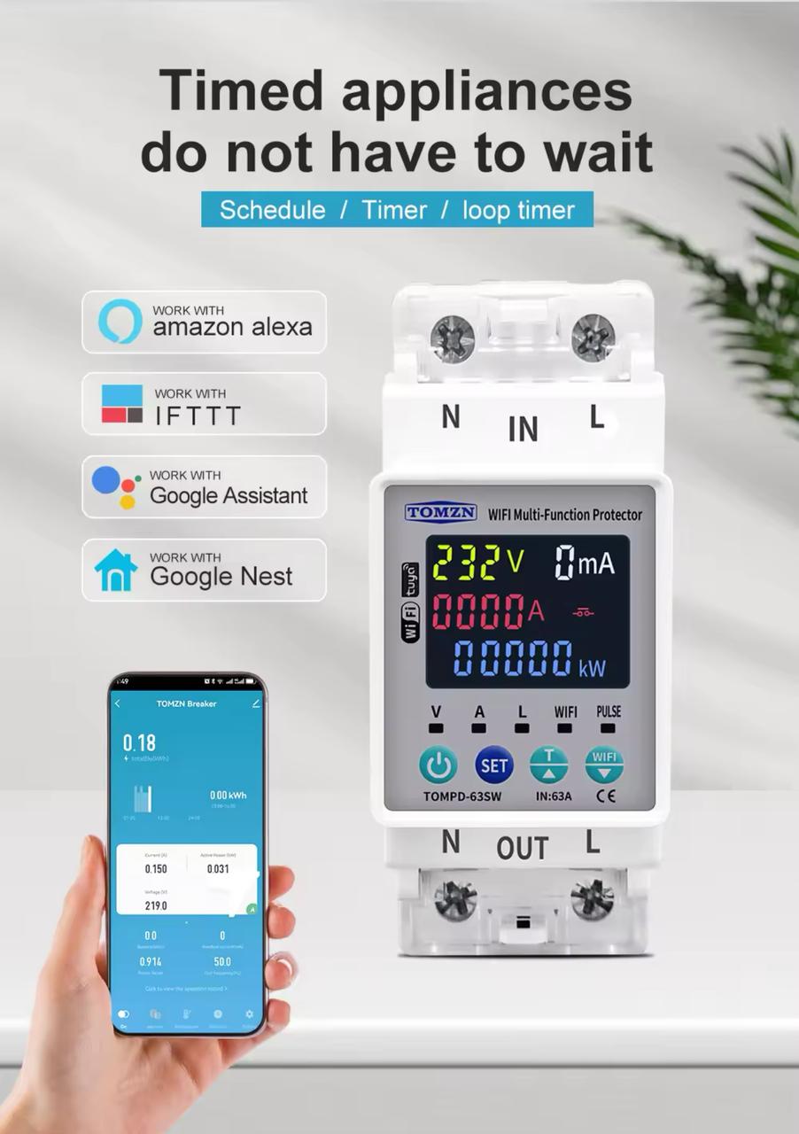 TOMZN TOMPD-63SW Smart WiFi Protector 10-in-1 63A with Leakage Protection