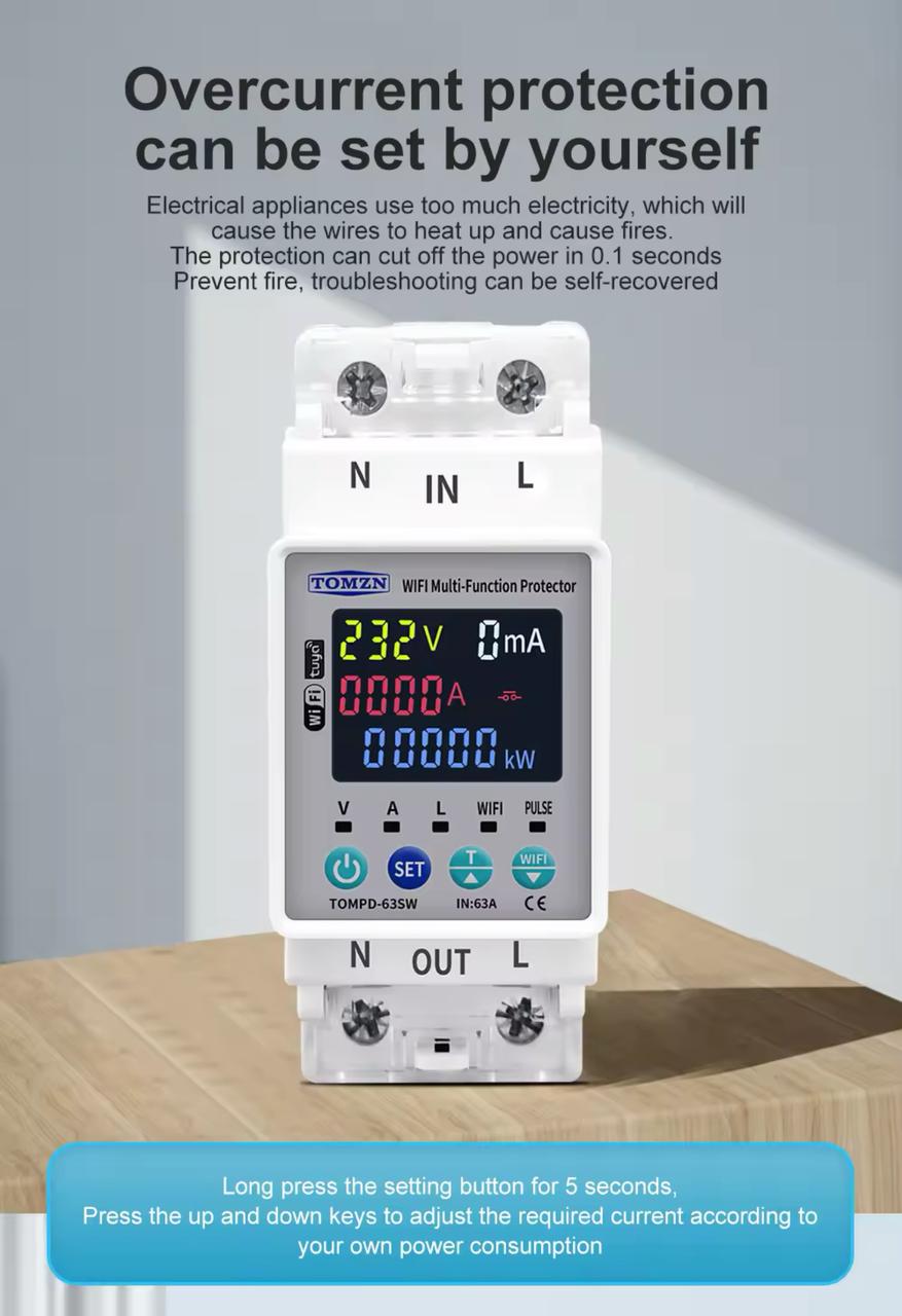 TOMZN TOMPD-63SW Smart WiFi Protector 10-in-1 63A with Leakage Protection